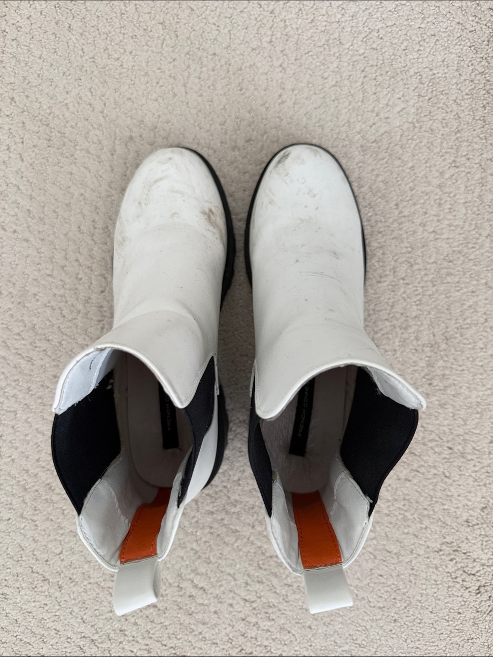 French Connection White Boots with Black Elastic Panels